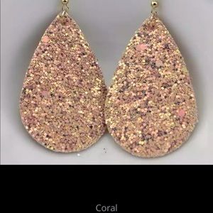 Glitter Leather Teardrop Dangle Light Earrings.